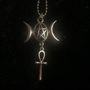 SOLD!! Triple Moon, Pentacle, Ankh Necklace